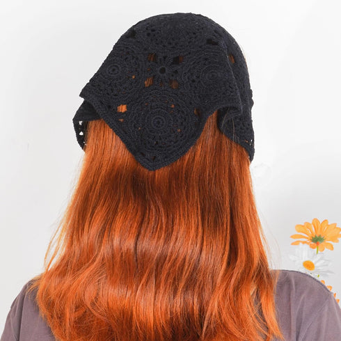 Crochet Head Scarf Bandanas Headbands Hair Scarf for Women Girls Knitted Floral Hair Coverings Accessories for Hair Styling Holiday Decor(Black)...