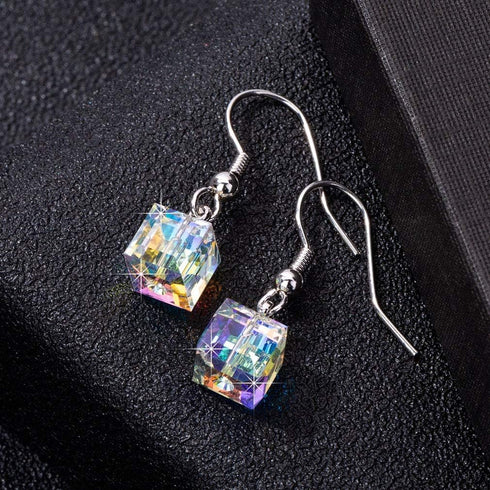 Austrian Crystal Cube Drop Dangle Earrings for Women Fashion 14K Gold Plated Hypoallergenic Jewelry...