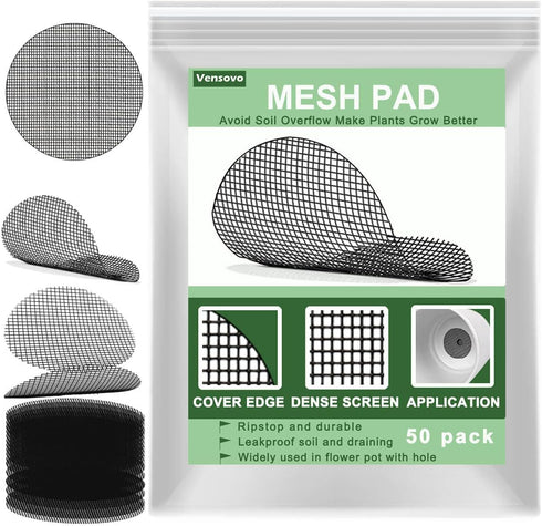 vensovo Mesh Pad for Flower Pots - 50 Pack 2 x 2 inch Bonsai Pot Bottom Grid Mat Mesh, Plant Drainage Mesh Screen with Hot Melt Edge, Round Plant ...