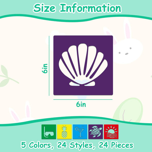 24 Piece Stencils for Kids Stencils for Painting Sidewalk Chalk Stencils Outdoor Garden Themed Stencils Hawaii Style Collection-6in...