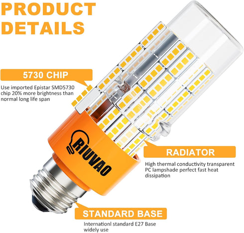 2 Pack Led Light Bulb Equivalent 300W 3000K Cool Daylight White, 40W Led Corn Cob Light Bulb 3750 Lumen E26 Medium Base for Garage Workshop Backya...