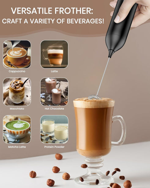 Frother Wand Rechargeable, Milk Frother Rechargeable USB-C with Stainless Steel Whisk Powerful Coffee Frother for Coffee Latte, Cappuccino, Mocha,...