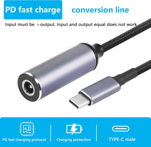 SinLoon PD 100W Laptop Charger Adapter Cable DC 5.5mm x 2.1mm Female Input to USB Type C Male Power Charging Cable DC5521 to USB C Cable with PD A...
