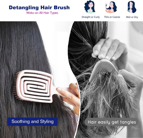 Detangling Hair Brush, 2 Pcs Curved Vent Hair Brush For Blow Drying For Thick,Curly,Long Hair, Wet Brush Detangler Quickly Detangles and Smooths h...