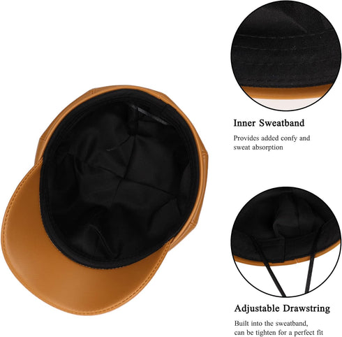 Womens PU Leather Newsboy Cap 8 Panel Paperboy Newsie Cap Bakerboy Cap Beret Cabbie Cap Hat...