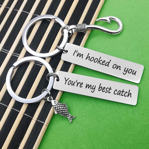 Vadaka Couple Keychain I'm Hooked on You You're My Best Catch Keychain Set Fisherman Gift Fishing Lure Jewelry Couple Gift for Lovers Boyfriend Gi...