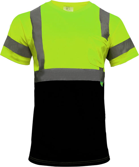 BFS8512 Class 3 High Visible Short Sleeve Black Bottom Safety T-Shirts with 2 Inch Replective Tape (Green, 2XL)...