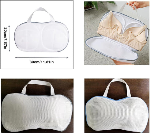 2 Pack Bra Laundry Bags for Washing Machine Lingerie Wash Dryer Bag Non-Deform 3D Protective Bracket Case with Handle and Zipper for Women Underwe...