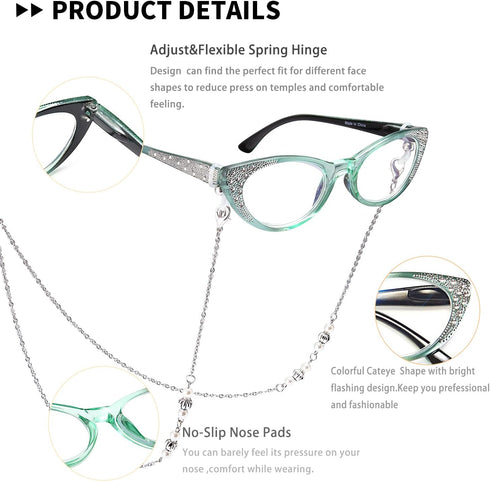 EYEURL Cat Eye Reading Glasses for Women 2.25 Blue Light Blocking 3 Pack Computer Readers with Comfortable Spring Hinge Lightweight Eyeglasses for...