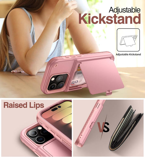 WeLoveCase for iPhone 15 Pro Wallet Case with Card Holder, Built-in Hidden Mirror, with Shockproof Heavy Duty Protection Phone Case for iPhone 15 ...