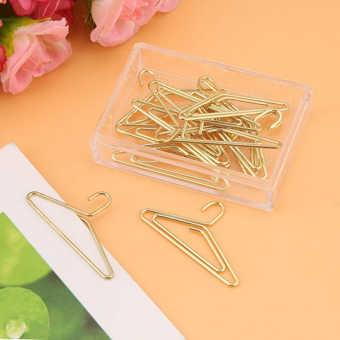 24PCS Paper Clips, Gold Paperclips with Storage Box Cute Hanger Shape Paper Clip Stainless Steel Paper Clip Small Paper Clips Multi Function Paper...