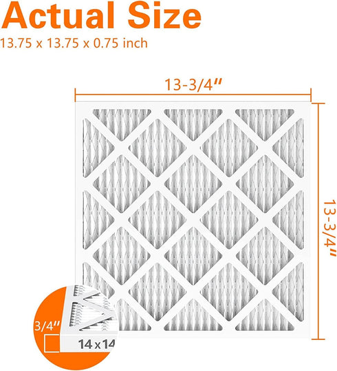 14x14x1 Furnace Air Filters 2 Pack, MERV 11 MPR 1000 & FPR 7 Filtering, HVAC Air Filter Replacement (exact dimensions: 13 3/4"x 13 3/4"x3/4")...