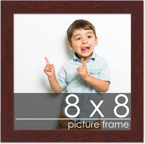 Poster Palooza 8x8 Frame Brown Mahogany Finish Solid Pine Wood Picture Square Frame - Picture Frame Includes UV Acrylic Plexiglass, Foam Board Bac...