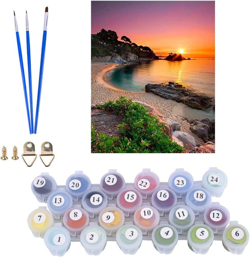 ACENGXI Beach Sunrise Paint by Numbers Kits Beach DIY Oil Painting by Numbers Sunrise Beach DIY Canvas Painting by Numbers Acrylic Painting Kits f...