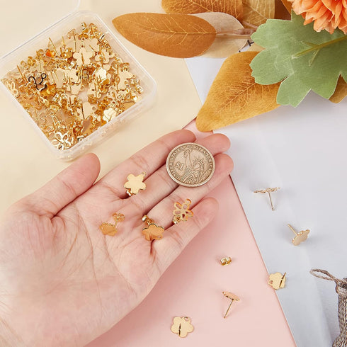 Beebeecraft 1 Box 80Pcs 4 Style Flower Stud Earring Findings 24K Gold Plated Flower Ear Studs with Loops Spring Earring Component for Mother’s Day...