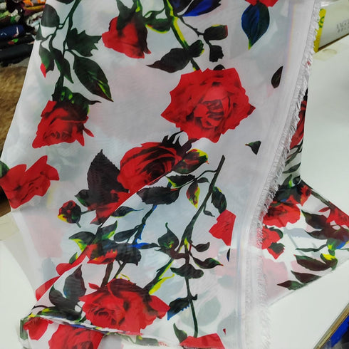 Beautiful Imitate Silk 100% Polyester Chiffon Fabric 1pcs Wide 59 Inch x 2Yard Length,Red Rose Flower Digital Printing Fabric Patchwork Sewing Mat...