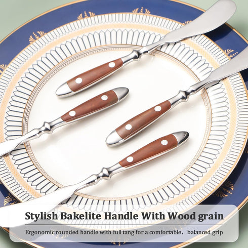 Butter Spreader?4pcs Butter Knives?Premium Stainless Steel 18/8 Butter Cheese Jam Appetizer Spreading Knives with Comfortable Bakelite Handle?Wood...