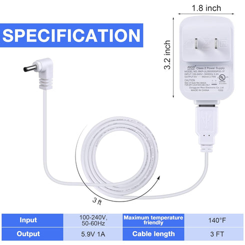 Charger for Infant Optics DXR-8, 5.9 V Power Cord Adapter Compatible with Infant Optics DXR-8 Baby Camera Monitor Unit Replacement, white...
