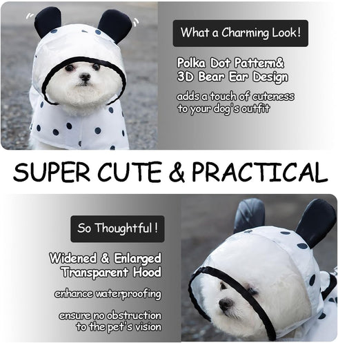 Dog Clothes- Waterproof & Quick-Drying Puppy Raincoat with Hood and Leash Hole Cute Hooded Rain Poncho Gear for Small Medium Large Dogs Dot Large...