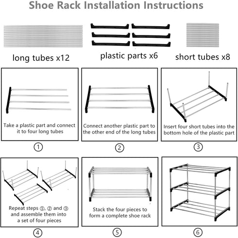 Stackable Small Shoe Rack, Entryway, Hallway and Closet Space Saving Storage and Organization (3-Tier, Black)...