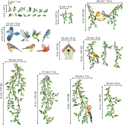decalmile Spring Summer Hanging Green Vine Double Sided Window Clings Birds Tree Leaves Window Decals Anti-Collision Glass Window Doors Window Sti...
