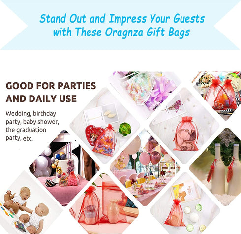 100Pcs Red Organza Gift Bags 3.5x4.5, Small Christmas Candy Bags with Drawstring for Baby Shower, Wedding, Party Favor Pouches...