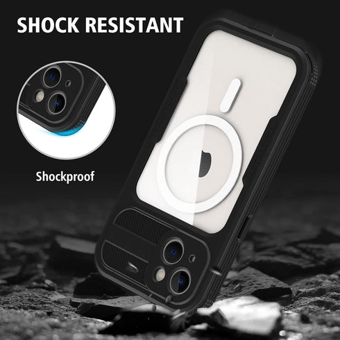 iPhone 14 Waterproof Case, IP68 Full-Body Rugged Protective Shockproof Cover with Clean Sound, Compatible with Support MagSafe Magnetic Wireless C...