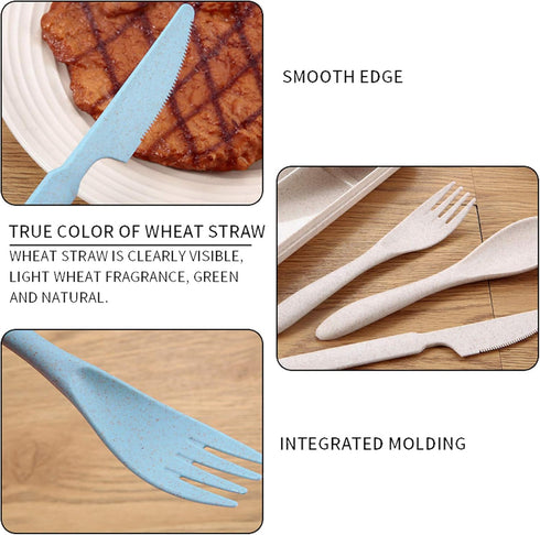 4 Sets Wheat Straw Cutlery,Portable Travel Spoon Fork Knife,Reusable Eco-Friendly BPA Free Utensils for Kids Adult Travel Picnic Camping(Green,Bar...