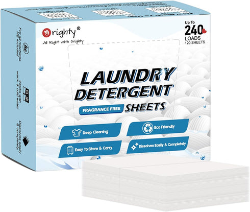 ORIGHTY Laundry Detergent Sheets, (240 Loads) 120 Sheets Fragrance Free, Eco-Friendly & Hypoallergenic Laundry Detergent Strips, Portable and Trav...