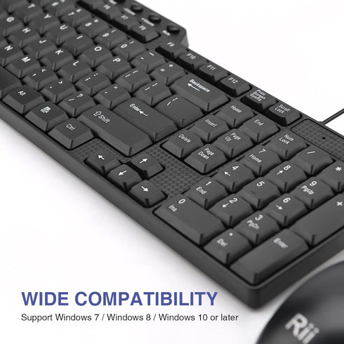 Basic Keyboard and Mouse,Rii RK203 Ultra Full Size Slim USB Basic Wired Mouse and Keyboard Combo Set with Number Pad for Computer,Laptop,PC,Notebo...