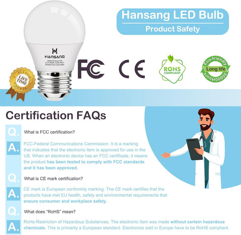 hansang A15 LED E26 Small Light Bulb, Daylight 5000K, 60Watt Equivalent Ceiling Fan Light Bulbs, E26 Standard Base Appliance Light Bulb, 600 Lumen...