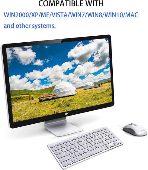 2021 Upgraded PC Computer Laptop Mini USB Wired Keyboard for Mac and Windows 78 Scissor keys Small Super Thin Compact Multimedia Keyboard (Silver)...