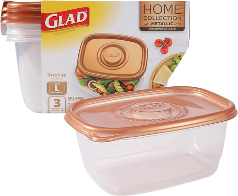GladWare Home Deep Dish Food Storage Containers, Large Rectangle Holds 64 Ounces of Food, 3 Count Set | With Glad Lock Tight Seal, BPA Free Contai...