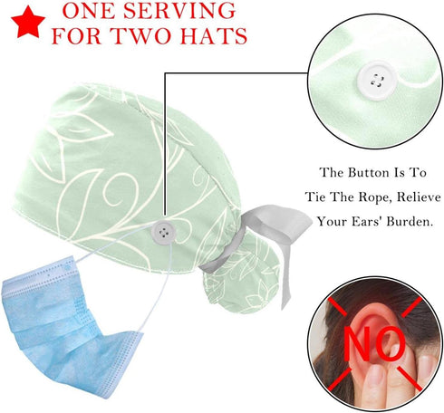 Animated Pink Floral Working Caps with Buttons, Long Hair Scrub Hats Ponytail Holder for Women...