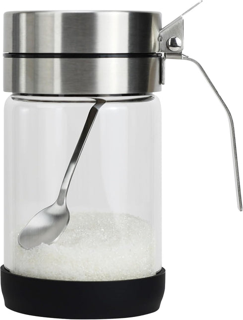 Glass Condiment Jars with Stainless Steel Lids and Spoons for Serving & Storing Sugar Spice Salt Seasoning in Home Kitchen Coffee Bar Restaurant, ...