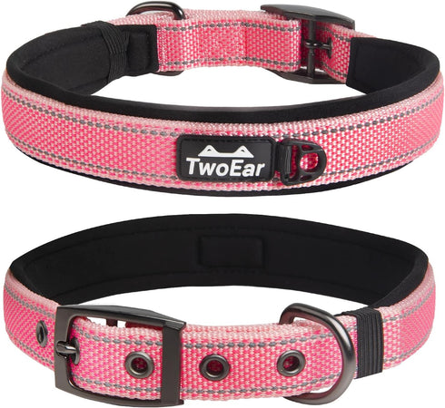 TwoEar Heavy Duty Dog Collar, Comfy Adjustable Soft Neoprene Padded Reflective Pet Collars with Metal Buckle for Small/Medium/Large Dog Breeds(S, ...