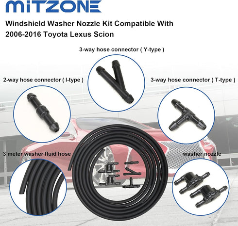 MITZONE Windshield Washer Nozzle Kit Compatible with 2006-2016 Toyota lexus scion Replace 85321-28020...
