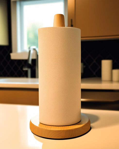 Wooden Paper Towel Holder Stand - Kitchen Paper Hanger Rack Bathroom Towel Roll Stand Organizer Simply Standing Countertop Paper Roll Holder, WPTH...