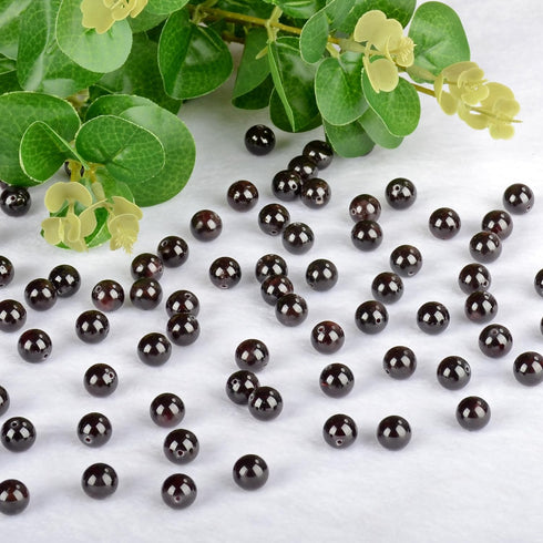 10mm 100pcs Natural Stone Beads Garnet Round Genuine Stone Beading Loose Gemstone Hole Size 1mm DIY Charm Smooth Beads for Bracelet Necklace Earri...