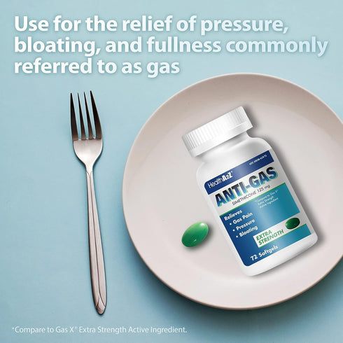 HealthA2Z® Gas Relief Simethicone | 125mg | Extra Strength | Relieves from Stomach Discomfort and Gas | Anti Flatulence | Relieves Gas Fast and Bl...