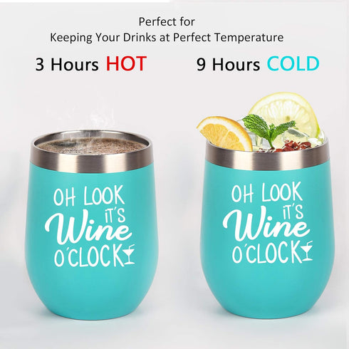 Oh Look It's Wine O'Clock - Stainless Steel Wine Tumbler with Lid, Funny Wine Gifts for Women Mom Grandma Sister Coworkers, Stemless Insulated Tum...