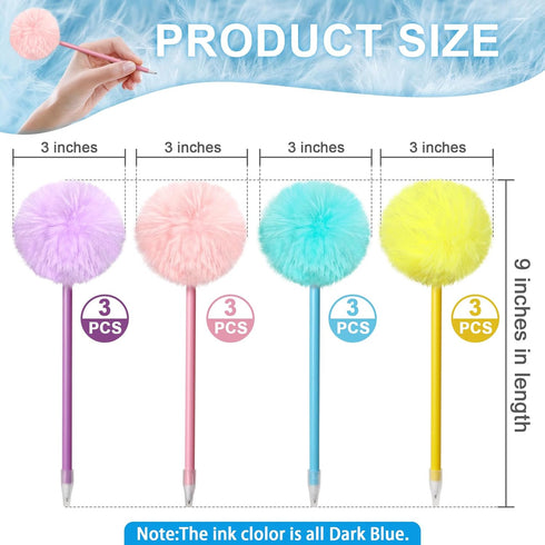 12 Pack Pom Pom Pens Creative Colorful Fluffy Ball Pen,Cute Fluffy Pen for Girls Party Supplies,School Office Use...
