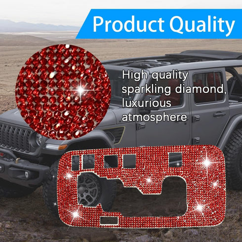 Bling Gear Shift Box Frame Cover Trim Sticker, Gear Shift Cover Bling Car Interior Accessories Compatible with Wrangler 2012-2018 (Red)...