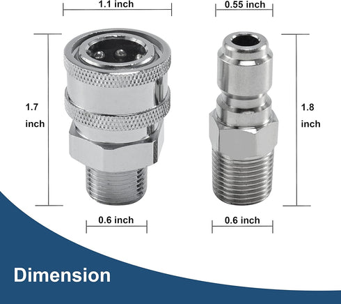 Pressure Washer Quick Connect 3/8 Inch, Pressure Washer Fittings, Adapter Set, Male Thread, 4 Pieces...