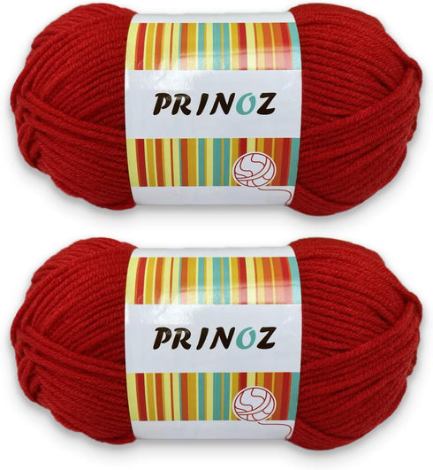 PRINOZ Crochet Yarn - 2PCS 1.76oz 4-Strand 142yds Acrylic Bulk Yarn for Crocheting and Knitting Handmade Products (Red)......