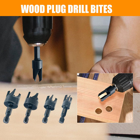 9Pcs Wood Countersink Drill Bit Set, Titanium Tapered Drill Bits and Wood Plug Cutter, Countersink Chamfer Drilling Tool for Woodworking and Carpe...
