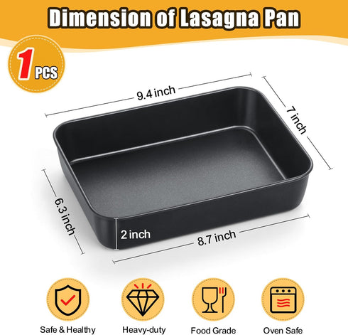 TeamFar Lasagna Pan, 9.4 x 7 x 2 Inch Stainless Steel Deep Baking Roasting Brownie Pan for Toaster Oven, Black Non-Stick Coating Rectangle Cake Pa...