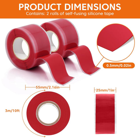 2 Rolls Self Fusing Silicone Tape - 1in(W) X 10ft(L) Waterproof Tape, Water Leak Seal Tape, Rescue Tape, Plumbing Hose Repair Tape, Rubber Tape fo...