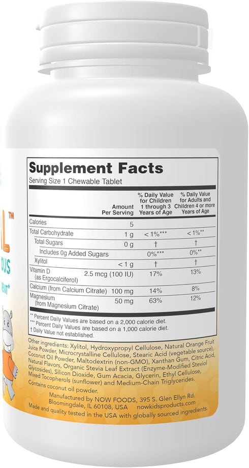 NOW Supplements, Kid Cal with Calcium Citrate, Magnesium and Vitamin D, Tart Orange, 100 Chewables, packaging may vary...