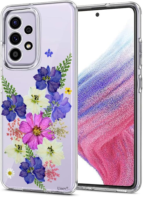 Unov Case Compatible with Galaxy A53 5G Clear with Design Soft TPU Shock Absorption Slim Embossed Pattern Protective Back Cover Case (Very Peri Bo...